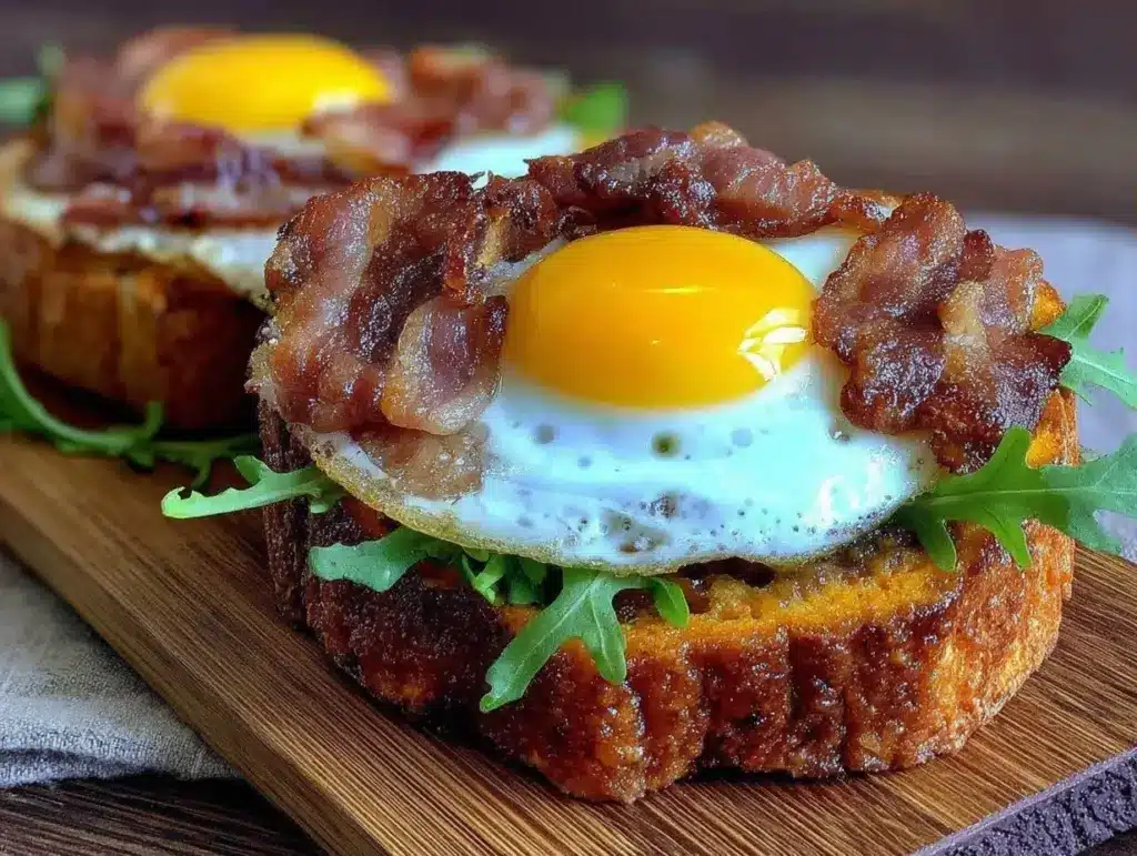 breakfast sandwich with fried egg and crispy bacon - featured image