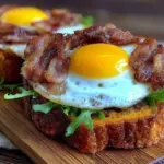 breakfast sandwich with fried egg and crispy bacon - featured image
