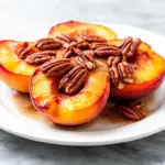 brown sugar cinnamon baked peaches - featured image
