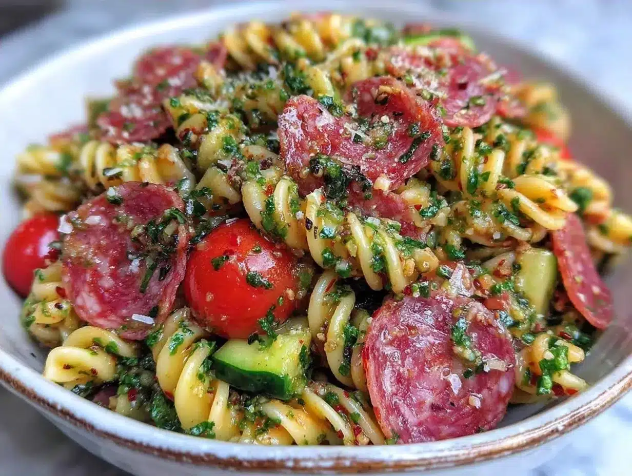 Cold Pasta Salad with Italian Dressing and Salami 4 cold pasta salad with italian dressing and salami preparation steps