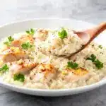 creamy garlic parmesan chicken and rice - featured image