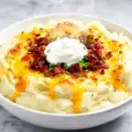 creamy loaded mashed potato casserole - featured image