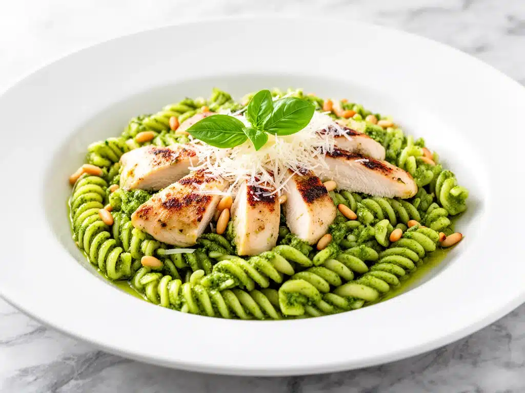 creamy pesto chicken pasta - featured image