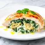 creamy spinach artichoke stuffed chicken - featured image
