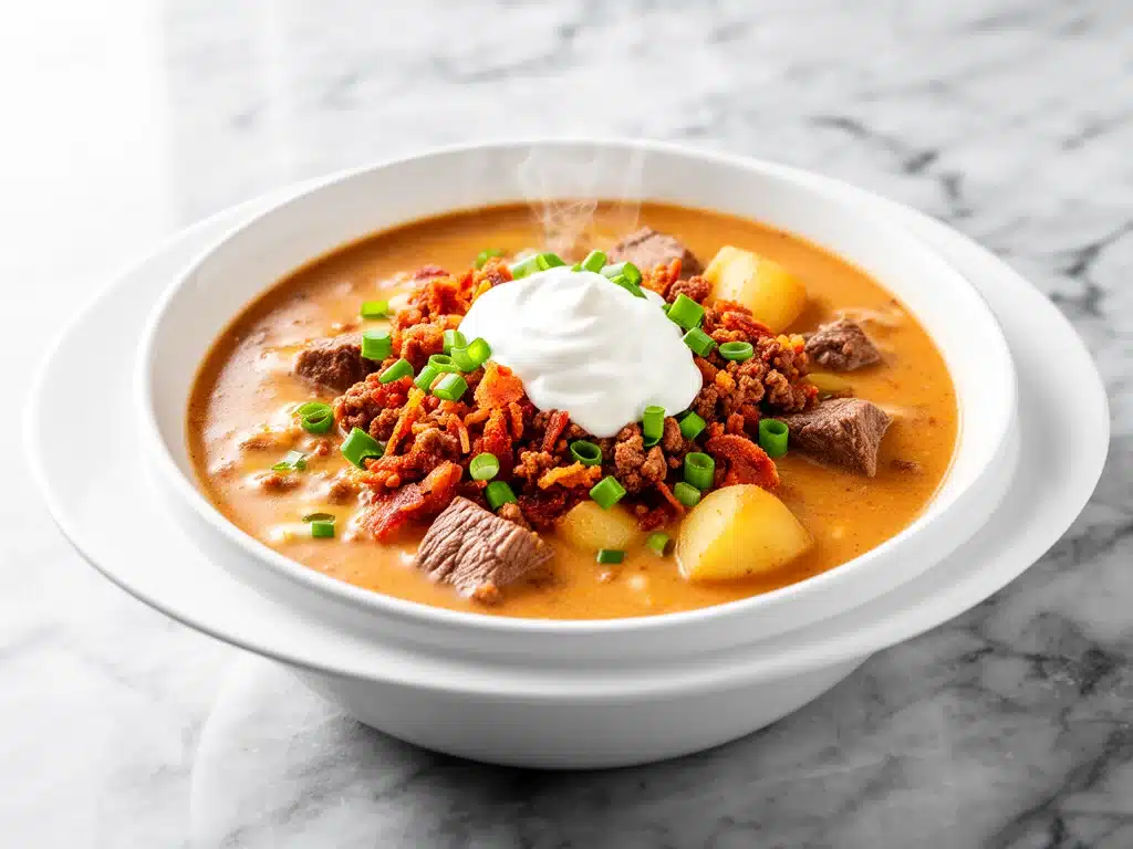 loaded cheeseburger soup - featured image