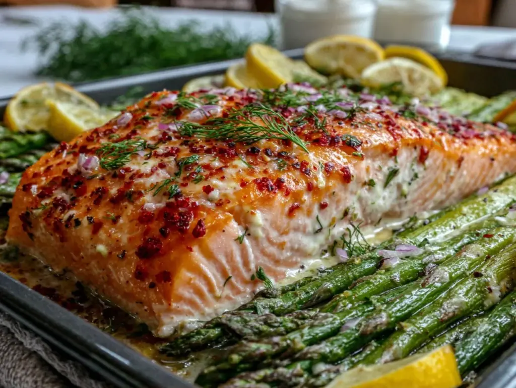 salmon and asparagus sheet pan dinner - featured image