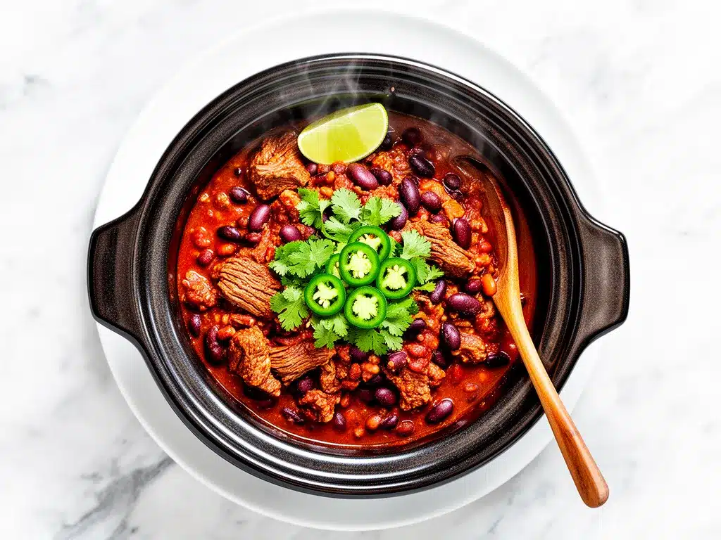 Slow Cooker Beef and Bean Chili: Easy 3-Ingredient Meal Prep 4 slow cooker beef and bean chili preparation steps