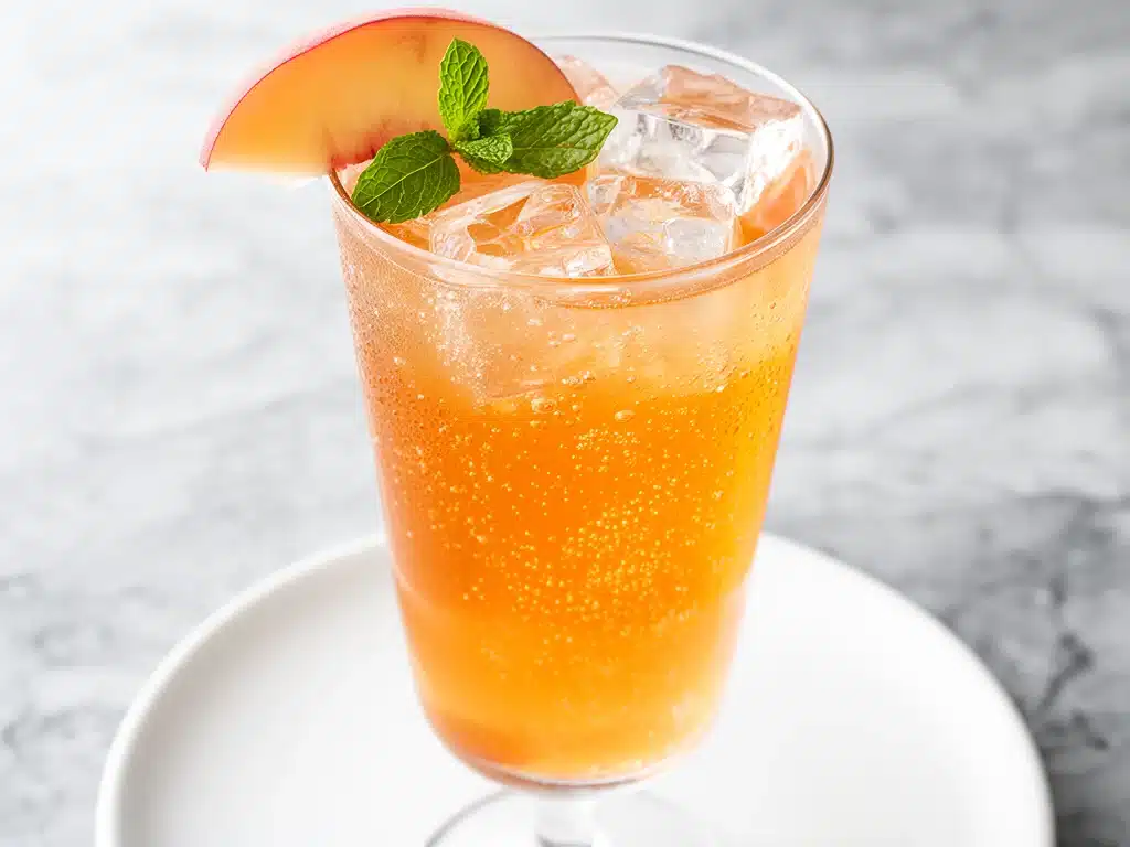 sparkling peach ginger mocktail - featured image