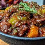 cozy fall slow cooker beef and root vegetable stew - featured image